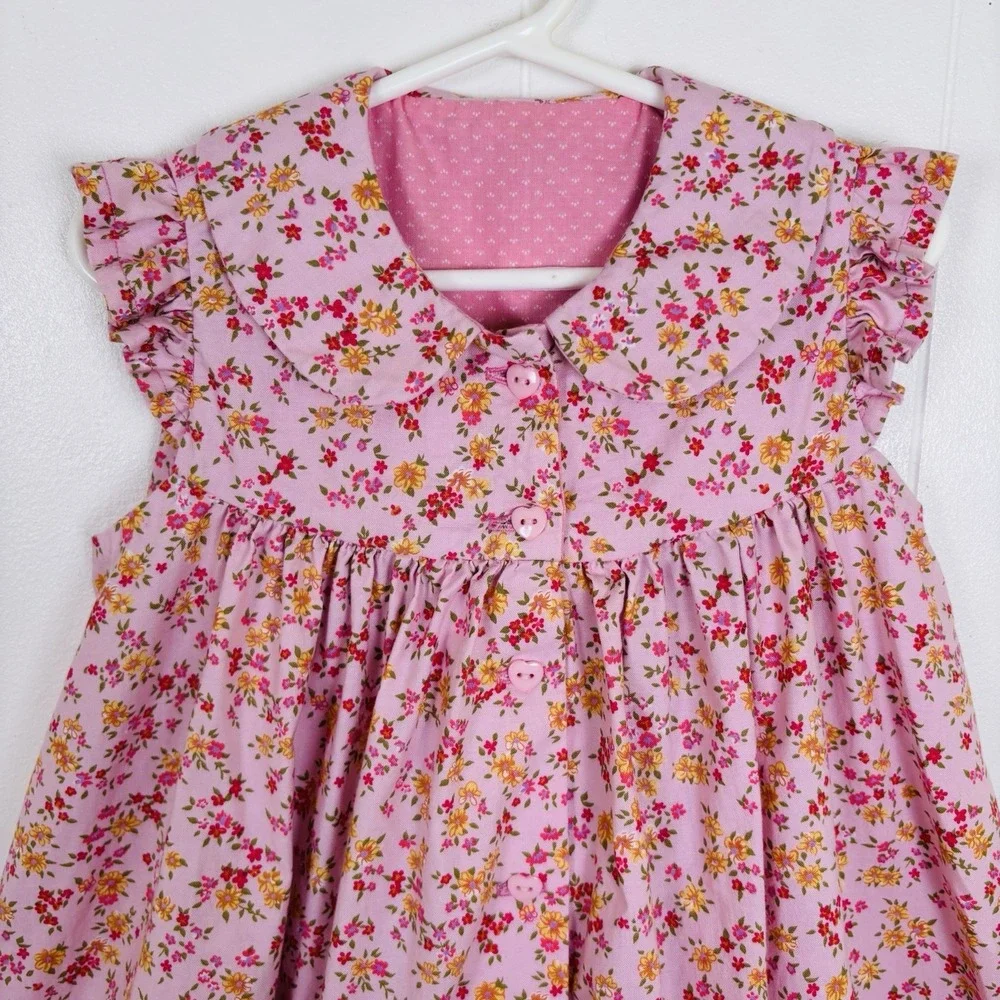 VTG‎ 2000 Toddler Girls Handmade Pink Floral Button Front Sundress Size 2-3yrs